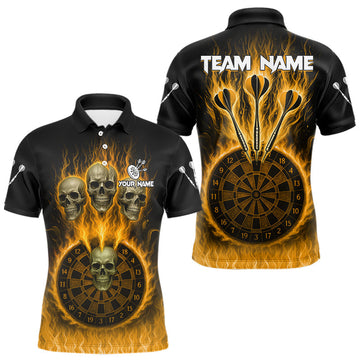 Maxcorners Custom Yellow Flames Dartboard Horror Multi Skull Dart Men Polo Jerseys Outfits Dart Shirt LM2603