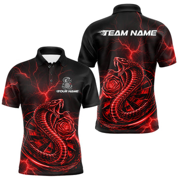 Maxcorners Rose Cobra Dartboard Polo 1/4-Zip Shirt For Men Personalized Red Neon Lightning Darts Team Jersey