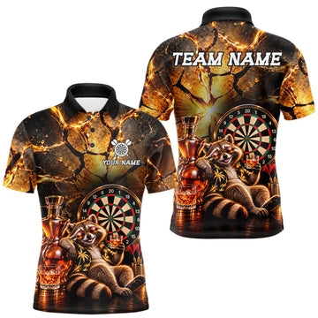 Maxcorners Custom Funny Darts Polo 1/4-Zip Shirt For Men Customized Drunk Whisky Raccoon Darts Team Jersey