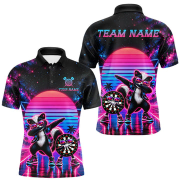 Maxcorners Funny Dabbing Skunk Darts Polo 1/4-Zip Shirt Personalized Men Darts Apparel Retro 80S Darts Team Jersey