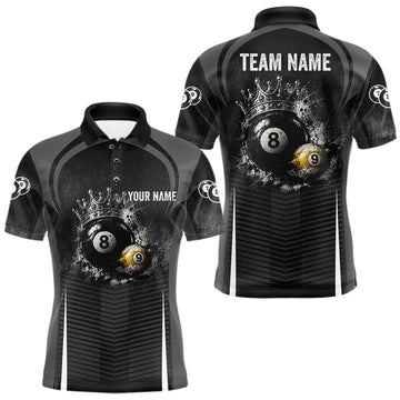 Maxcorners Personalized Grunge Crown 8 Ball & 9 Ball Billiard Pool Shirt For Men Custom Billiard Team Jersey LM1705