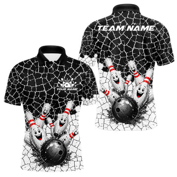 Maxcorners White And Black Cracked Funny Pins & Ball Bowling Shirt For Men Custom Outfit Team Bowling Jersey LM1705