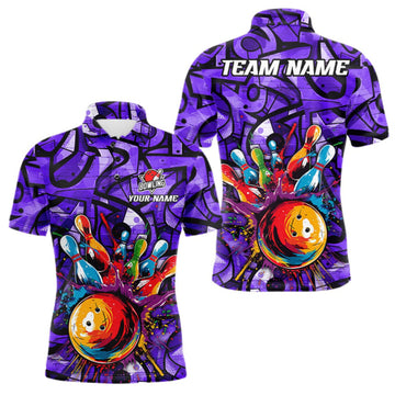 Maxcorners Purple Graffiti Women Bowling Polo Quarter Zip Shirt Custom Splash Bowling Team League Jerseys LM2709
