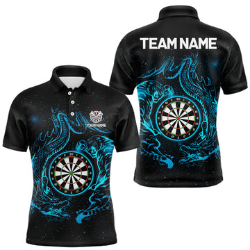 Maxcorners Custom Tiger And Dragon Blue Dartboard Men Darts Polo League Shirts Funny Dart Jerseys