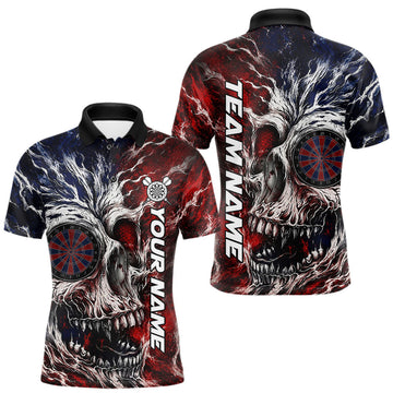 Maxcorners Red And Blue Smoking Skull Dartboard Mens Darts Shirt Personalized Team Darts Jersey LM1705