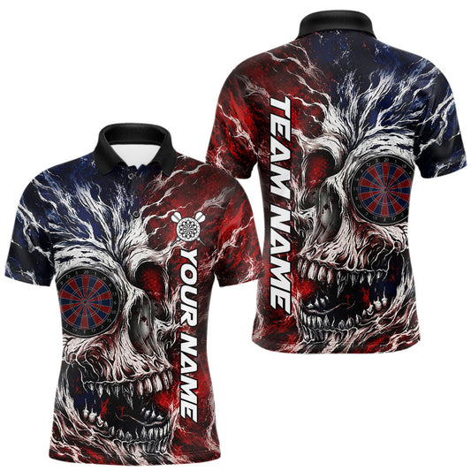 Maxcorners Red And Blue Smoking Skull Dartboard Mens Darts Shirt Personalized Team Darts Jersey LM1705