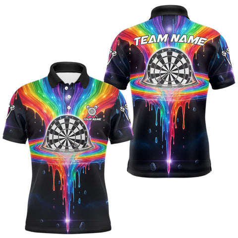 Maxcorners Custom Dripping Rainbow Dartboard Darts Polo Shirt For Men Multicolor Dart Jerseys MT1511