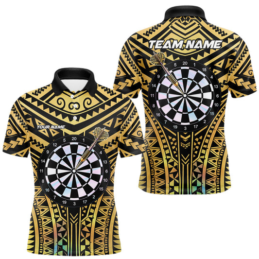 Maxcorners Gold Tribal Holographic Dartboard & Arrow Men Darts Polo Shirt Personalized Dart Team Jerseys LM1104