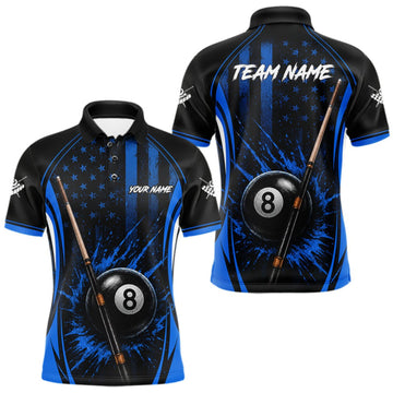 Maxcorners Custom Blue American Flag 8 Ball Pool Shirt For Men Grunge Patriot Billiard Team Uniform LM0409