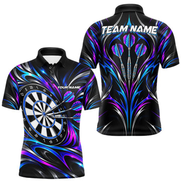 Maxcorners Pink & Blue Tribal Darts Polo 1/4-Zip Shirt For Men Custom Neon Strikes Darts Team Jersey LM1910