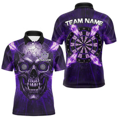 Maxcorners Custom Purple Flames Dart Arrow Cracked Skull Men Darts Polo Shirt Grunge Dart Gifts TU1911