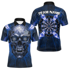 Maxcorners Custom Blue Flames Dart Arrow Cracked Skull Men Darts Polo Shirt Grunge Dart Gifts TU1911