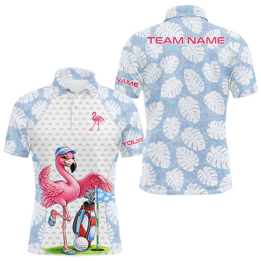 Maxcorners Custom Blue Tropical Monstera Funny Flamingo Matching Men Golf Polo Shirts Team Golf Clothes LM1903