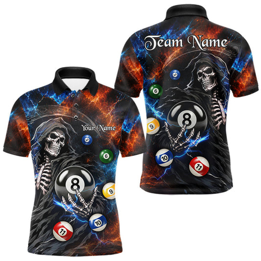 Maxcorners Thunder Grim Reaper Billiard Polo 1/4 Zip Shirt For Men Custom Pool 8 Ball Billiard Tournament Jersey