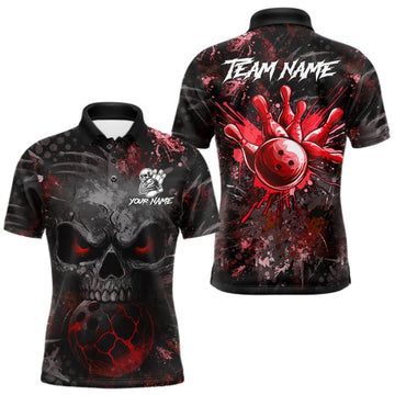 Maxcorners Red Splatter Skull Bowling Jerseys Bowling Shirts For Men Custom Bowling Team Shirts For Bowlers LM0409