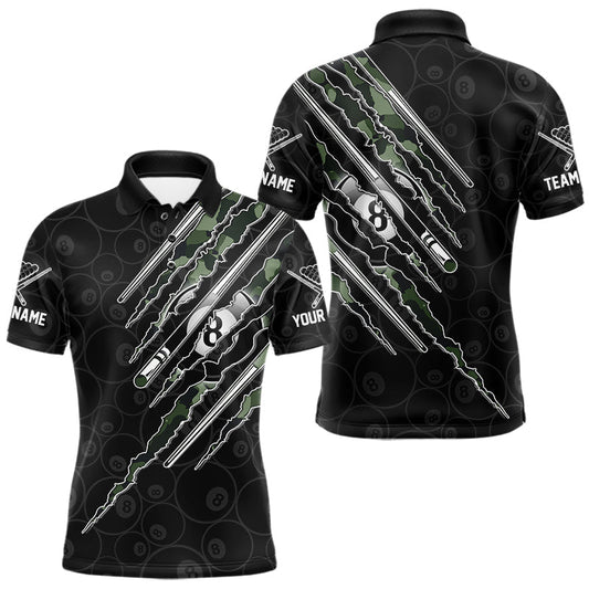 Maxcorners Custom Military Green Camo Billiard 8 Ball Pool Shirt For Men Billiard Team Polo Quarter-Zip Jersey