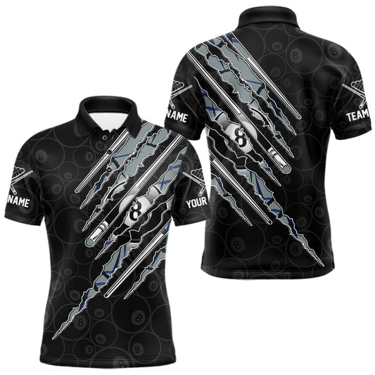 Maxcorners Custom Blue Scratch Pattern Billiard 8 Ball Pool Shirt For Men Billiard Team Polo Quarter-Zip Jersey