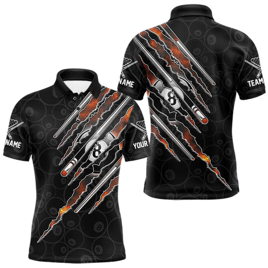 Maxcorners Custom Red Fire Flames Billiard 8 Ball Pool Shirt For Men Billiard Team Polo Quarter-Zip Jersey