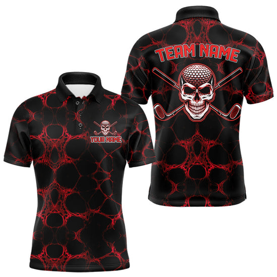 Maxcorners Red And Black Skull Golf Shirt Custom Men's Team Golf Polo Shirt Golf Ball Skull Apparel