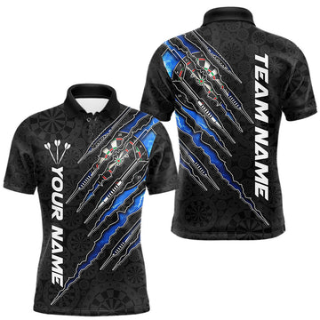 Maxcorners Custom Thunder Lightning Blue Darts Shirt For Men Outfits Team Darts Polo Quarter-Zip Jersey LM2607