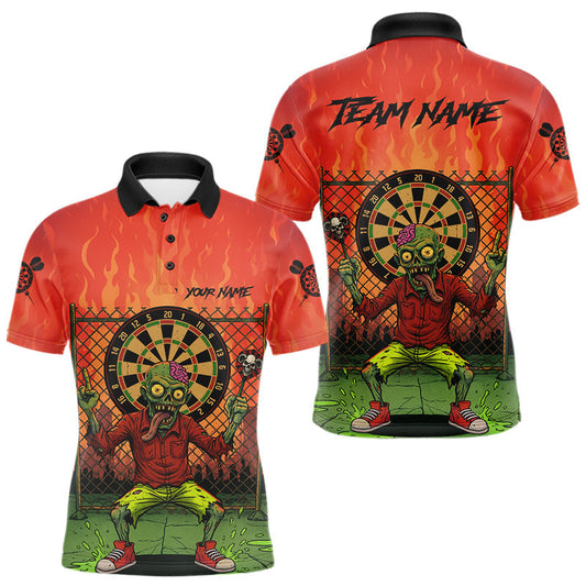 Maxcorners Custom Green & Orange Funny Zombie Dartboard Dart Men Polo Jerseys Funny Dart Shirts LM2603