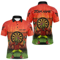 Maxcorners Custom Green & Orange Funny Zombie Dartboard Dart Men Polo Jerseys Funny Dart Shirts TU2310