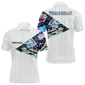 Maxcorners Personalized Mens Golf Polo Shirt Custom Name Holographic And White Golf Ball Golf Attire LM1903