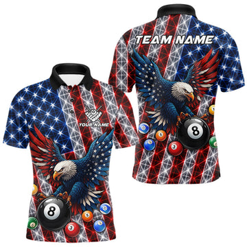 Maxcorners Lightning Thunder US Flag Mens Billiard Polo Shirts Custom Eagle 8 Ball Billiard Team Apparel
