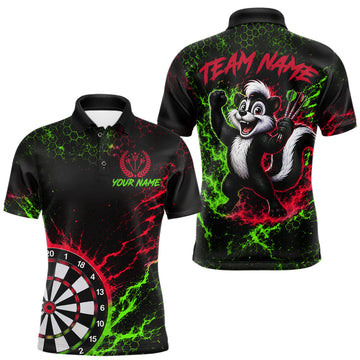 Maxcorners Neon Lime Green & Red Splatter Dartboard Custom Funny Skunk Dart Shirts For Men Dart Team Jersey