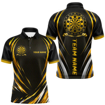 Maxcorners Black And Gold Thunder Darts Custom Dart Polo Quarter-Zip Shirts For Men Hexagon Dart Team Jersey