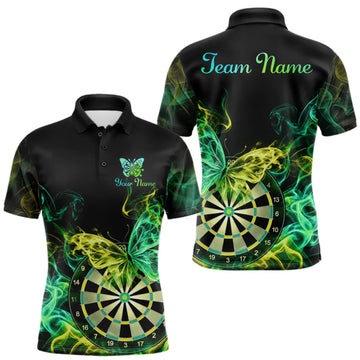 Maxcorners Smoke Butterfly Dartboard Men Dart Polo & 1/4-Zip Shirt Custom Green Yellow Dart Jersey For Darters LM2709