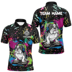 Maxcorners Colorful Paint Funny Dj Music Bulldog Custom Men Darts Polo Shirts Dart League Jerseys TU2212
