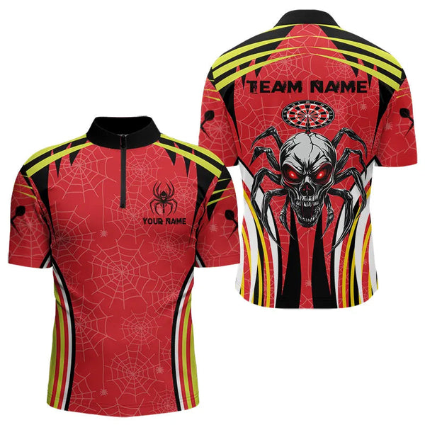 Maxcorners Personalized Black And Red Spider Dart Shirts For Men, Custom Dart Team Jerseys