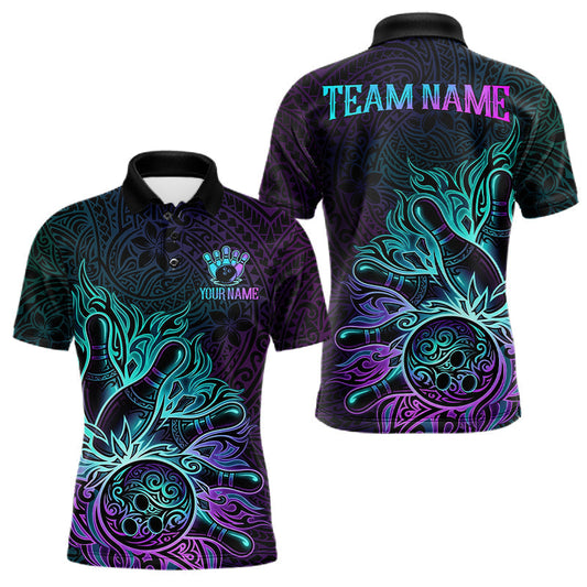 Maxcorners Blue & Purple Tribal Pattern Bowling Ball Jersey For Men Custom Tribal Team Shirts Bowling League
