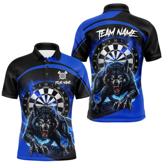 Maxcorners Thunder Lightning Horror Wolf Funny Dart Shirts For Men Personalized Dart Team Name Jerseys | Blue LM2306
