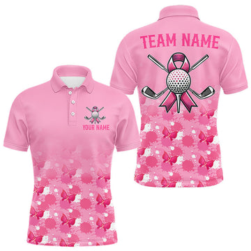 Maxcorners Pink Splatter Golf Shirts For Men Breast Cancer Awareness Golf Jerseys Short Sleeve Golf Tops LM2405