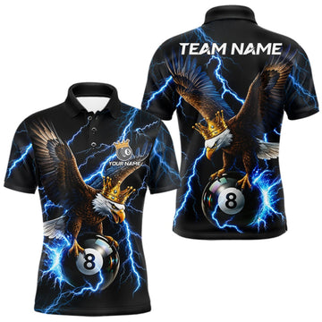 Maxcorners Thunder Gold Crown Eagle 8 Ball Billiard Shirt For Men Custom Blue Lightning Pool Team Jersey LM0409