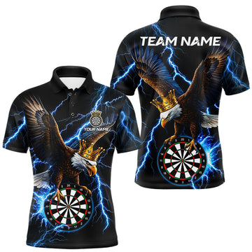 Maxcorners Thunder Gold Crown Eagle Darts Polo Quarter-Zip Shirt For Men Custom Blue Lightning Darts Team Jersey
