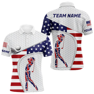 Maxcorners Personalized American Flag Patriot Golf White Mens Golf Polo Shirts Custom Name Golf Gifts LM2704