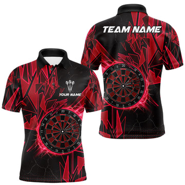 Maxcorners Red Broken Glass Dartboard Lightning Dart Shirt Custom Dart Jersey For Men, Gifts For Dart Players LM2405