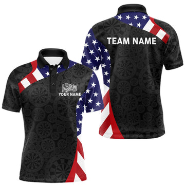 Maxcorners Custom US Flag Darts Shirt For Men Personalized Team Name Polo 1/4-Zip Dart Tournament Jersey LM2709