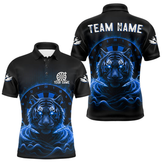 Maxcorners Black And Blue Smokes Tiger Dartboard Custom Mens Polo Dart Shirt Funny Dart Jerseys LM2603