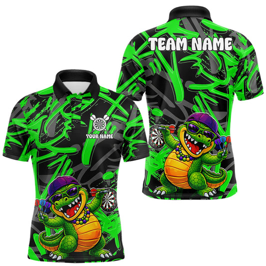 Maxcorners Green Graffiti Play Darts Polo & Quarter Zip Shirt Personalized Funny Crocodile Men Darts Jersey LM2603
