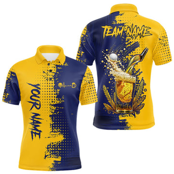 Maxcorners Blue & Yellow Mens Golf Beer Polo Shirt Personalized Name Golf Jersey Funny Golf Team Shirt LM2709