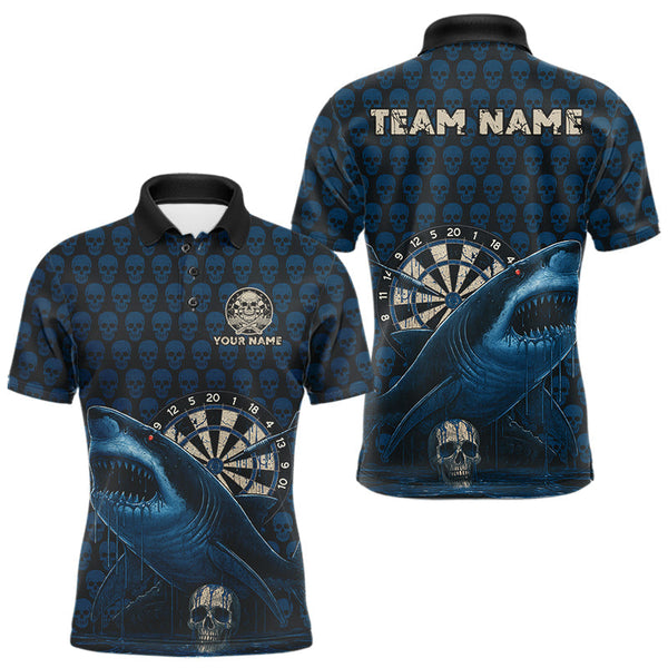 Maxcorners Blue Shark Dartboard Custom Men's Polo Darts Shirt LM3010