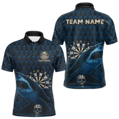 Maxcorners Blue Shark Dartboard Custom Men's Polo Darts Shirt LM3010