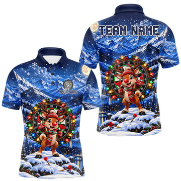 Maxcorners Funny Reindeer Christmas Dart Jersey For Men Custom Xmas Darts Polo 1/4-Zip Team Shirt