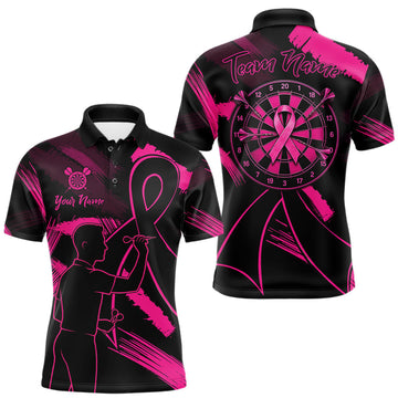 Maxcorners Custom Black & Pink Grunge Ribbon Dart Shirts For Men Breast Cancer Awareness Darts Team JerseyMaxcorners Custom Black & Pink Grunge Ribbon Dart Shirts For Men Breast Cancer Awareness Darts Team Jersey LM0510