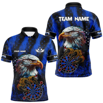 Maxcorners American Flag Eagle Men Darts Polo & 1/4-Zip Shirt Custom Patriotic Outfit Dart Team Jersey | BlueMaxcorners American Flag Eagle Men Darts Polo & 1/4-Zip Shirt Custom Patriotic Outfit Dart Team Jersey | Blue LM0510