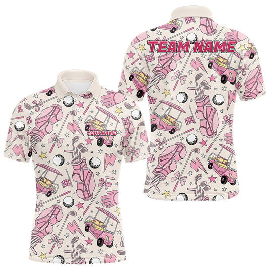 Maxcorners Personalized Best Mens Golf Shirts Custom Pink Golf Ball & Clubs Polo For Men, Golf Team Outfits